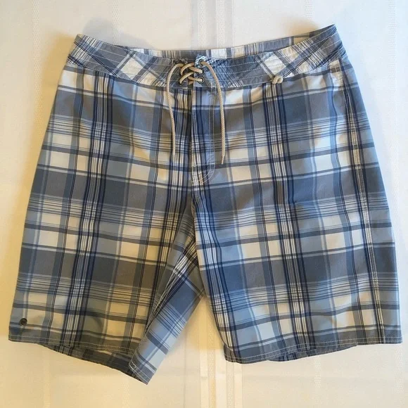 Polo Ralph Lauren Classic Blue & White Plaid Design Board Shorts Size 34 - Picture 1 of 8